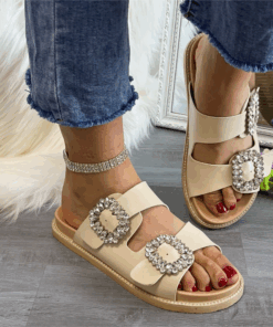 Owlkay Buckle Rhinestone Beach Sandals