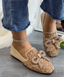 Owlkay Crystal Bow Flat Breathable Loafers Setupmarks
