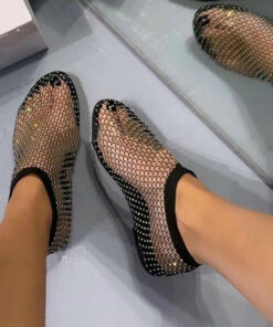Owlkay Fish Mouth Sandals Stretch Fishnet Stockings Hollow Short