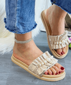 Owlkay Fold Pearl Platform Slippers